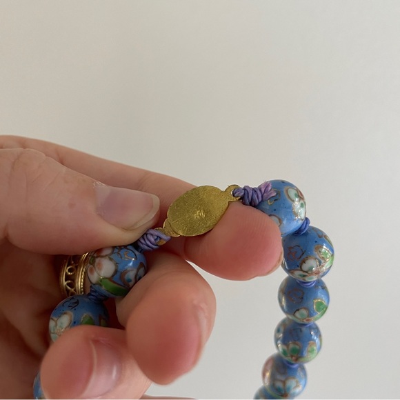 Mid Century Chinese Export Baby Blue Cloisonne Enamel Glass Gold Filled Necklace - Picture 8 of 9